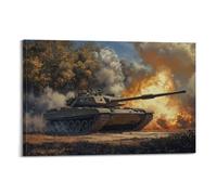 DLJGDS Poster militare realistico con battaglia, pronto serbatoio, fiamme e alberi, per gli appassionati di guerra, dipinto decorativo da parete su tela e decorazione moderna per la camera da letto