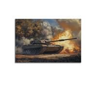 DLJGDS Poster militare realistico con battaglia, pronto serbatoio, fiamme e alberi, per gli appassionati di guerra, dipinto decorativo da parete su tela e decorazione moderna per la camera da letto
