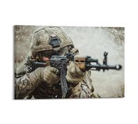 DLJGDS Poster militare realistico di un soldato che mira a fucile in azione, pittura visiva ad alto impatto, decorazione da parete su tela e moderna decorazione per la camera da letto (60 x 90 cm)