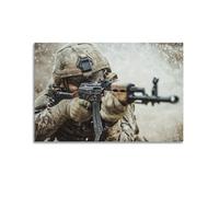 DLJGDS Poster militare realistico di un soldato che mira a fucile in azione, pittura visiva ad alto impatto, decorazione da parete su tela, poster moderno per la camera da letto, 30 x 45 cm