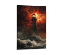 DLJGDS Poster su tela con paesaggio Un faro tra le onde, decorazione moderna da parete per la camera da letto, 60 x 90 cm