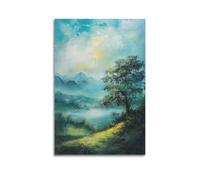 DLJGDS Quadro decorativo da parete su tela con paesaggio sereno con montagna, albero e acqua scintillante sotto il cielo morbido, decorazione moderna per camera da letto, 50 x 75 cm