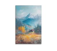 DLJGDS Quadro decorativo da parete su tela con panoramica valle di montagna con cabina accogliente e fogliame autunnale e decorazione moderna per la camera da letto, 30 x 45 cm