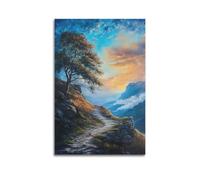 DLJGDS Quadro decorativo da parete su tela con sentiero panoramico in cima alla collina con albero e vista panoramica del cielo, decorazione moderna per la camera da letto, 60 x 90 cm