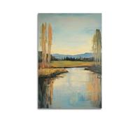 DLJGDS Quadro decorativo su tela con paesaggio sereno con alberi ad alto fusto, campo erboso e acqua riflettente sotto il cielo morbido, decorazione moderna per la camera da letto, 20 x 30 cm