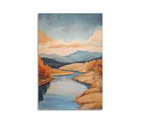 DLJGDS Quadro decorativo su tela con paesaggio sereno con fiume che scorre, alberi autunnali e montagne lontane, decorazione moderna per la camera da letto, 30 x 45 cm