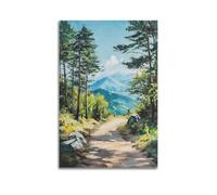 DLJGDS Quadro decorativo su tela con sentiero nel bosco che conduce a maestose montagne sotto il cielo sereno, poster da parete e decorazione moderna per camera da letto, 50 x 75 cm