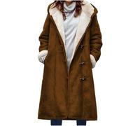 DLLDLGG Cappotto Lungo Elegante da Donna Marrone Chiaro con Cappuccio in Pelle Scamosciata Foderato in Montone con Bottoni in Corno, Cappotti da Pesca(Coffee,S)