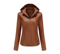 DLLDLGG Giacca In Pelle con Cappuccio Donna Casual Motorcycle PU Biker Coat Giubbotto Bomber In Pelle con Cappuccio Rimovibile
