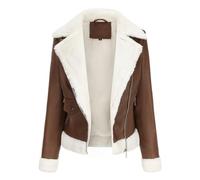 DLLDLGG Giacca In Pelle Da Donna Giacca Da Motociclista In Pelliccia Sintetica Parka Foderato Spesso Giacca In Pelle Sintetica Da Donna Giacca Invernale Calda(Coffee,S)