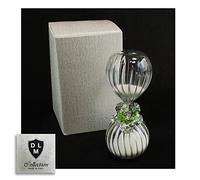 DLM-29583-verde (Kit 6 Pezzi) Clessidra in Vetro con Fiore in Cristallo Tema Tempo per Nozze Comunione Cresima_Verde bomboniera