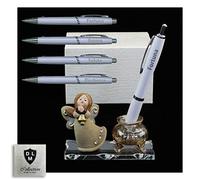 DLM-30615 (Kit 6 Pezzi) PortaPenne Calamaio in Vetro soffiato con Penna e Angelo Angioletto Campana Fiore Quadrifoglio Comunione Battesimo bomboniera