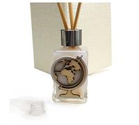 DLM-32608 (Kit 6 Pezzi) Profumatore in Vetro con Icona in Legno Mondo Mappamondo Viaggi Travel Diffusore per Ambienti Profumo bomboniera