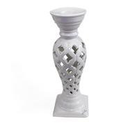DLM-838 Bomboniera Candelabro in ceramica bianca traforata, 20 cm altezza, 7 cm base e profondità, con scatola imbottita, per Matrimonio, Battesimo, Anniversario, Comunione