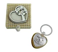 DLM-A1102 Bomboniere Portachiavi linea cuore con piastra per laurea con Scatola in Bambù 6x6x3 cm, prodotto in Italia, per festeggiare la laurea ragazzo ragazza