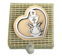 DLM-A1163 Bomboniere 12 utili scatoline in bambù portaconfetti linea cuore cm 6x6x4 con Calice fiori e spighe di grano portafortuna ideale per festeggiare la comunione di un bambino o bambina