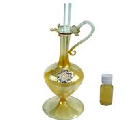 DLM-A1186 Bomboniere 6 utili Profumatori in vetro di colore ambra cm 14x7 con quadrifoglio e numero 50 con 6 scatole e 6 profumi Diffusori anfora e bottiglia per 50° anniversario di Matrimonio