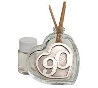 DLM-A1282 Bomboniere utile Profumatore linea cuore con scatola e profumo cm 8x6,5 da 50 ml realizzato in vetro e legno Diffusore per 90 Compleanno di un maschio o una femmina