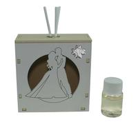 DLM-A1302 Bomboniera profumatore a led cm 10x10x4 in legno colore bianco e panna con profumo e scatola modello Sposi Abbracciati e Innamorati con Albero della vita prodotto in Italia