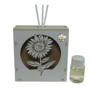 DLM-A1328 Bomboniera profumatore a led cm 10x10x4 in legno colore bianco e panna con profumo e scatola modello Fiore girasole con coccinella per Matrimonio o Anniversario utile Diffusore