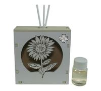 DLM-A1334 Bomboniera profumatore a led cm 10x10x4 in legno colore bianco e panna con profumo e scatola modello Fiore girasole con coccinella per 30 Compleanno utile Diffusore prodotto in Italia