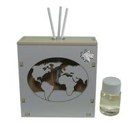 DLM-A1346 Bomboniera profumatore a led cm 10x10x4 in legno colore bianco e panna con profumo e scatola modello Mondo Mappamondo con Albero della Vita utile Diffusore prodotto in Italia
