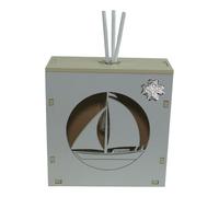 DLM-A1357 Bomboniera profumatore a led cm 10x10x4 in legno colore bianco e panna con profumo e scatola modello Barca a Vela con Albero della Vita utile Diffusore prodotto in Italia