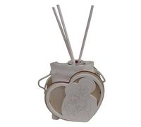 DLM-A1390 Bomboniere 6 Profumatori in legno cm 8x8x4 con profumo da 40 ml e scatole linea cuore con Sacra Famiglia a riglievo utili Diffusori per Matrimonio Comunione Cresima