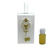 DLM-A1424 Bomboniera utile Profumatore in ecopelle cm 12x4x6,5 con Chiave cuoricini spighe di grano crocifisso uva e Calice Comunione completo di scatola e profumo Diffusore made in italy