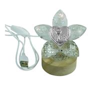 DLM-A1491 Bomboniera Lampada a led cm 9x9x9 con icona a Cuore calice spighe vangelo e uva su fiore in Cristallo brillante completa di scatola utile per la Prima Comunione bambino bambina