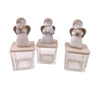 DLM-A1850 Bomboniere 12 Scatoline portagioie cm 10x5x5 in vetro con coperchio in legno e statuine con Angeli Angioletti utili segnaposti confettate portaconfetti