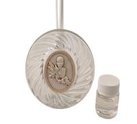 DLM-A1916 Bomboniera Profumatore in vetro trasparente cm 11x9x4 completo di scatola bacchette e profumo icona Calice vangelo uva e spighe di grano utile diffusore per comunione bimbo o bimba