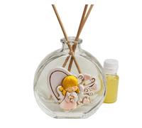 DLM-A408 Bomboniere 12 Profumatori in vetro linea Cuore Angelo femmina 12 profumi e 12 scatole per Comunione Battesimo bimba Cresima Compleanno Nascita bambina cm 7x6 da 50 ml