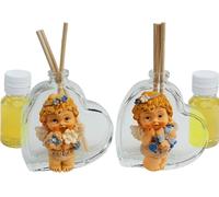 DLM-A449 Bomboniere 12 Profumatori in vetro linea Cuore con angioletti battesimo