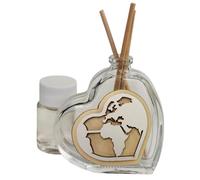 DLM-A516 Bomboniere Profumatore linea cuore scatola Mondo Mappamondo Cresima Comunione Battesimo 18 Compleanno Matrimonio diffusore cm 8x6,5 da 50 ml realizzato in vetro e legno