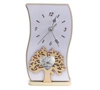DLM-A605 Bomboniera completa di scatola Utile Orologio in legno albero della vita Linea Cuore bianco e panna cm 18x9,5x4 piastra con Fedi per 50 Anniversario nozze d' Oro