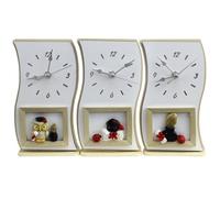 DLM-A614 3 Bomboniere complete di scatola Utili Orologi in legno bianco e panna cm 18x9,5x4 icona in resina con cappello Laurea e altri simboli come la pergamena il libro la coccinella e il gufetto.