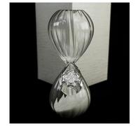 DLM-A864 Bomboniere Clessidra in Vetro con sabbia bianca Goccia in Cristallo e Quadrifoglio portafortuna cm 12x5 da 5 minuti per 25 Anniversario Nozze d'argento completa di scatola