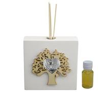 DLM-A866 Bomboniere Profumatore in ecopelle e legno cm 11x11x5 con scatola e profumo Albero della Vita linea Cuore piastra Spighe di grano portafortuna Uva e Calice Comunione