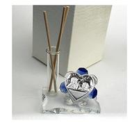DLM32335-azzurro Profumatore in Vetro e Cristallo con Icona Cuore Coppia Angeli Angioletti Puttini Matrimonio Battesimo Diffusore Profumo Ambienti_Azzurro bomboniera