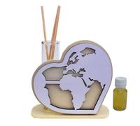 DLM35136 Profumatore Cuore in Legno Mappamondo Mondo Viaggi Anniversario Compleanno Matrimonio Nozze Diffusore Profumo bomboniera