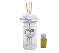 DLM35284 Profumatore in Vetro Fiore e Icona Cuore Angeli Coppia Angioletti Battesimo Comunione Matrimonio Diffusore Ambienti bomboniera