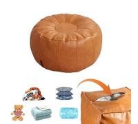 Dlmlemu Pouf portaoggetti, poggiapiedi, divano pigro, cuscino portaoggetti cucito in pelle con cerniera, sgabello sotto la scrivania, imbottito per bambole vecchie coperte (Marrone rotondo)