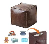 Dlmlemu Pouf portaoggetti, poggiapiedi, divano pigro, cuscino portaoggetti cucito in pelle con cerniera, sgabello sotto la scrivania, imbottito per bambole vecchie coperte (Marrone quadrato)