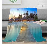 DLONIRPEX stampa 3D beachside-villa coperta da letto biancheria da letto morbida traspirante coperta in pile termica lavabile in lavatrice per tutta la famiglia tropical-resort 70×80inch(180x200cm)