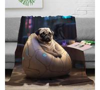 DLONIRPEX stampa 3D Carino pug cane coperta termica microfibra biancheria da letto isolante coperta da letto anti-pilling per regali per nonni futuristic cozy chair 70×80inch(180x200cm)