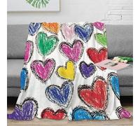 DLONIRPEX stampa 3D Colorful hearts coperta da camera da letto microfibra biancheria da letto anti-pilling plaid da camera morbido per regali per la camera Childlike crayon arte 50x60inch(127x152cm)