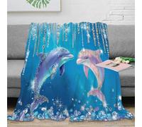 DLONIRPEX stampa 3D Dolphin pair un coperta per aria condizionata microfibra biancheria da letto soffice plaid per estate morbido per regali per vacanze Sparkle ocean arte 70×80inch(180x200cm)
