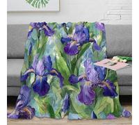 DLONIRPEX stampa 3D iris flowers coperta da salotto microfibra biancheria da letto soffice plaid da salotto lavabile per giovani in casa condivisa Impressionist floreale 40x50inch(100x130cm)