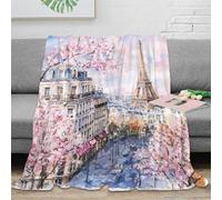 DLONIRPEX stampa 3D Paris skyline coperta in pile microfibra biancheria da letto termica plaid in pile morbido e caldo non perde pelo per uso domestico acquerello spring scena 70×80inch(180x200cm)